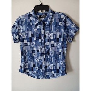 Vintage All That Jazz Artsy Mixed Print Top Shirt Colorful Art To Wear Sz Small